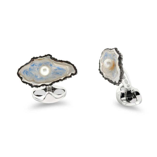 Cufflinks - Sterling Silver Oxidised Oyster And Pearl
