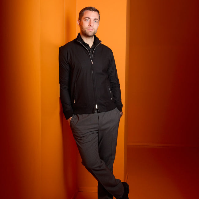 Jacket - Blouson Cashmere Stretch, Stand-Up Collar + Zipped