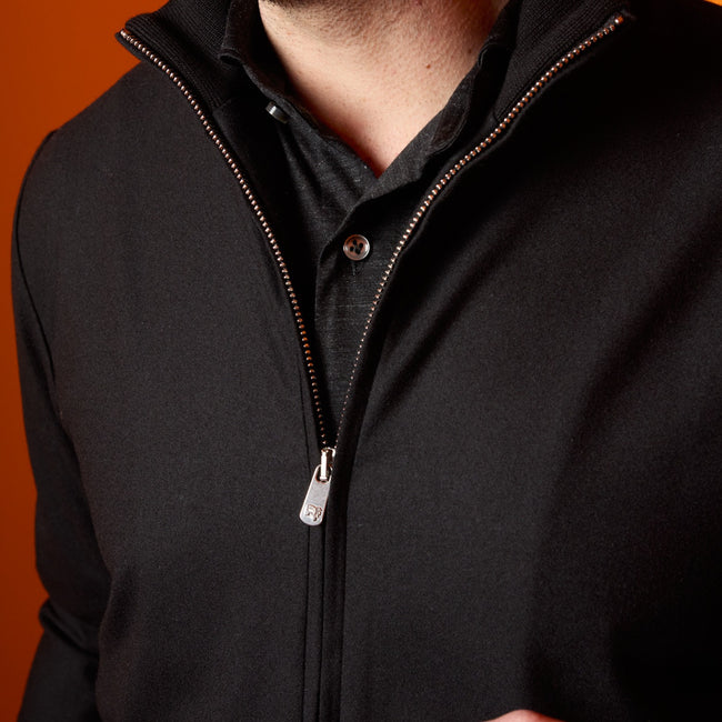 Jacket - Blouson Cashmere Stretch, Stand-Up Collar + Zipped