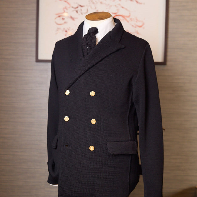 Double-Breasted Blazer - Jersey Wool Knitted Finished Sleeves