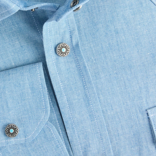 Shirt – Denim Cotton Single Cuff Decorative Snap buttons