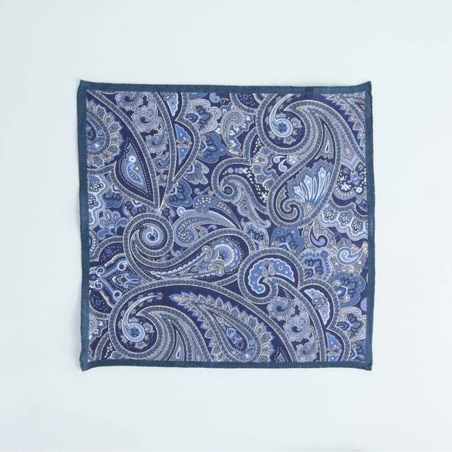 Pocket Square – Paisley Print With Border Linen-100781586
