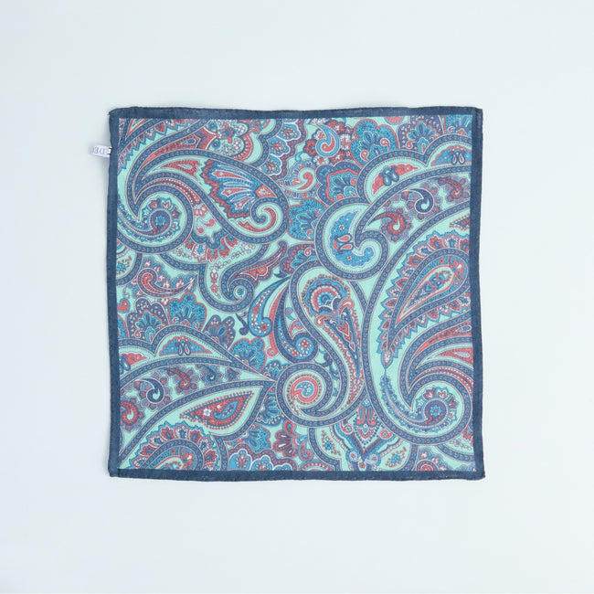 Pocket Square – Paisley Print With Border Linen-100781586