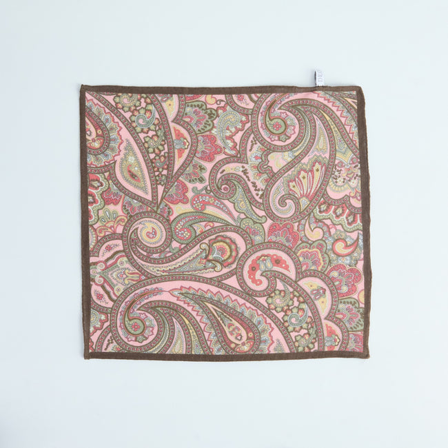 Pocket Square – Paisley Print With Border Linen-100781586