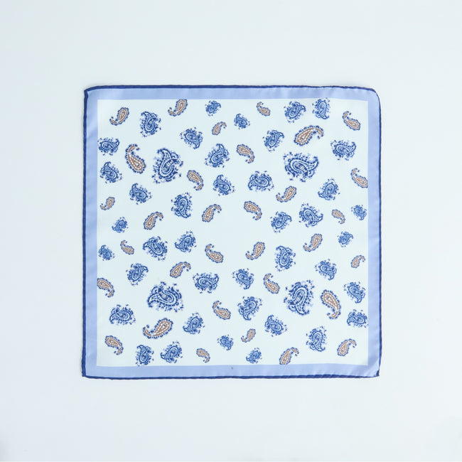 Pocket Square – Small Paisley Print With Border Silk-100781593
