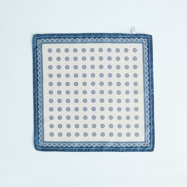 Pocket Square – Octagonal Floral Print With Border Silk-100781594