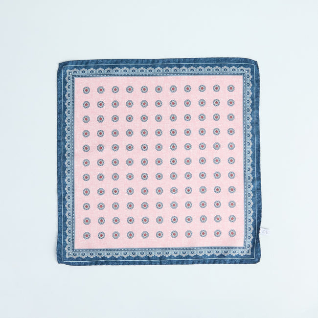 Pocket Square – Octagonal Floral Print With Border Silk-100781594