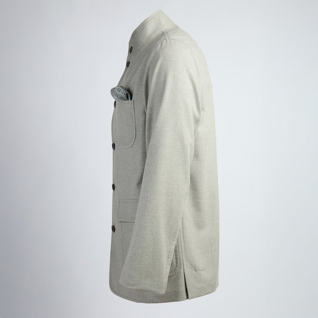 Jacket – Wool, Cotton & Silk Deconstructed Mao Collar Buttoned-100782898