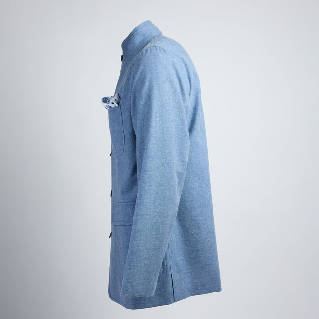 Jacket – Wool, Cotton & Silk Deconstructed Mao Collar Buttoned-100782898