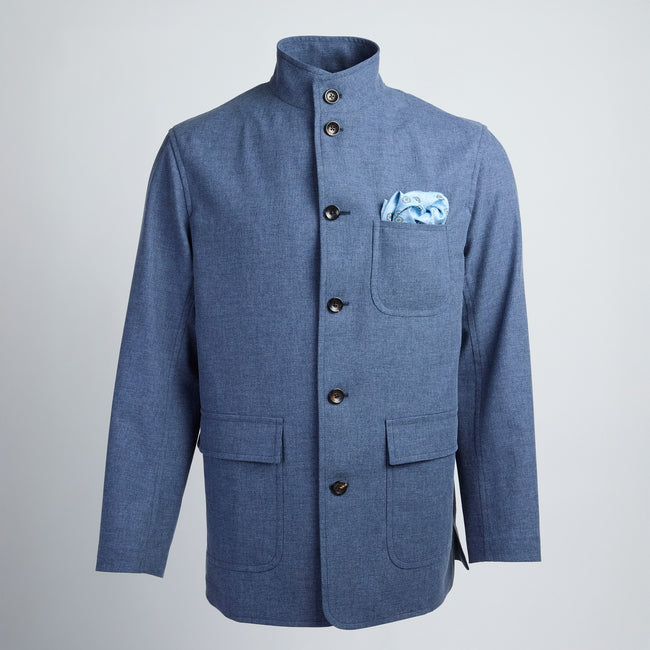 Jacket – Wool, Cotton & Silk Deconstructed Mao Collar Buttoned-100782898