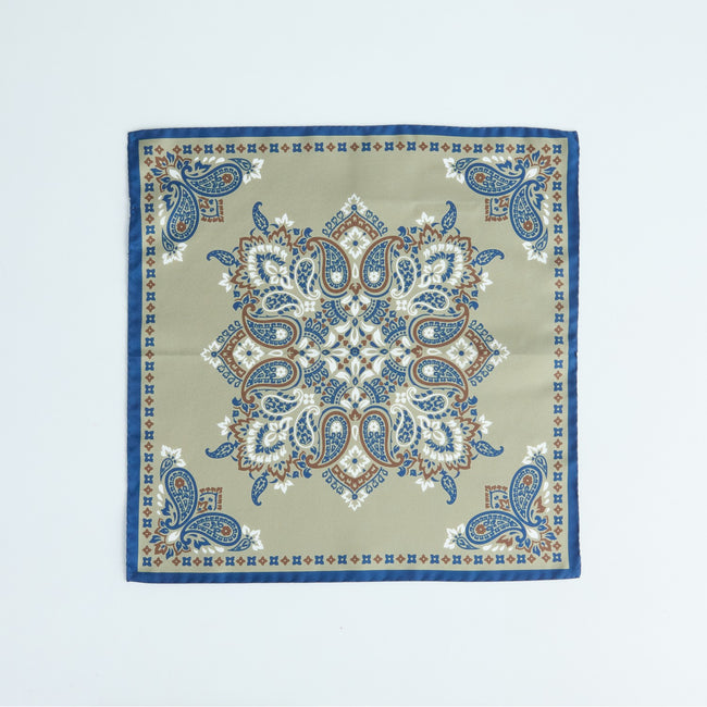 Pocket Square – Central Paisley Print With Thin Border Silk-100783159