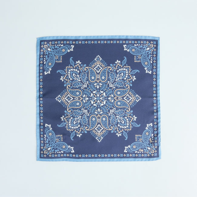 Pocket Square – Central Paisley Print With Thin Border Silk-100783159