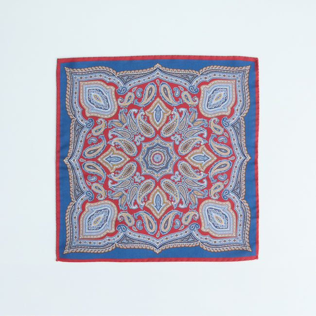 Pocket Square – Double Face Paisley Print & Squares Silk-100783163