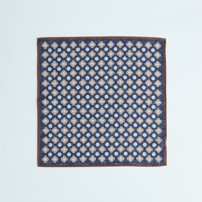 Pocket Square – Double Face Floral Print & Heathered Color Silk-100783168