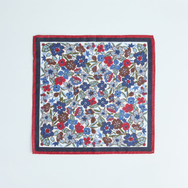 Pocket Square – Floral Print With Border Linen-100783169