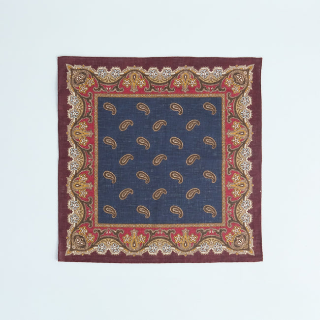 Pocket Square – Paisley Print With Border Linen-100783174
