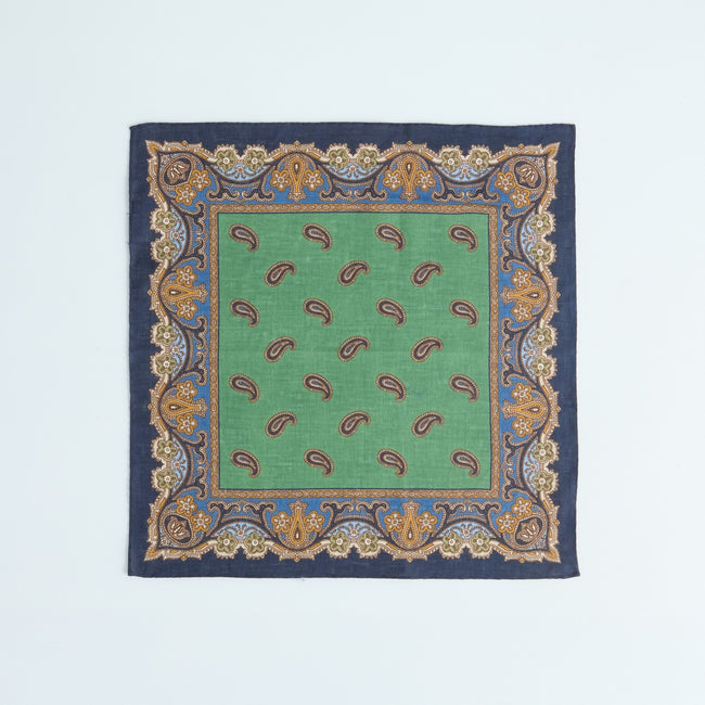 Pocket Square – Paisley Print With Border Linen-100783174