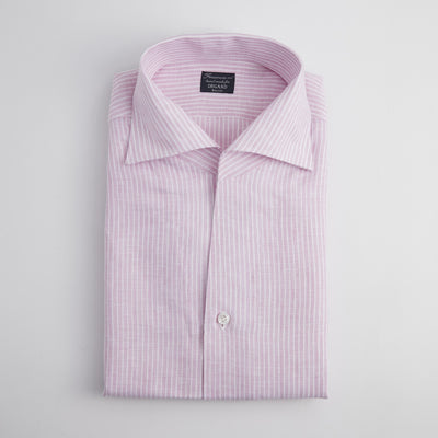 Shirt – Striped Linen Single Cuff, Button-Down Under, Open Collar