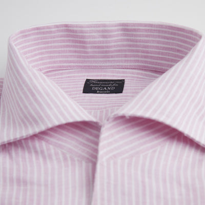 Shirt – Striped Linen Single Cuff, Button-Down Under, Open Collar