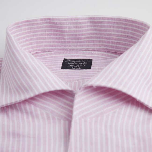 Shirt – Striped Linen Single Cuff, Button-Down Under, Open Collar