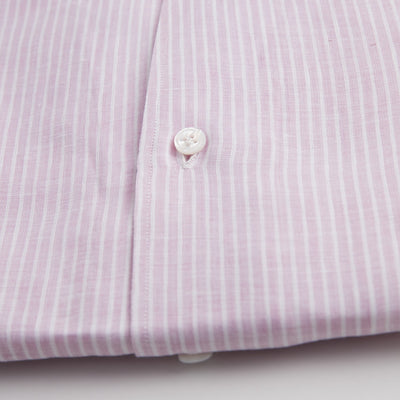 Shirt – Striped Linen Single Cuff, Button-Down Under, Open Collar