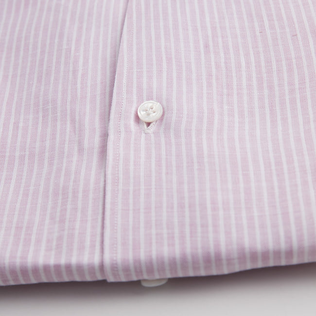 Shirt – Striped Linen Single Cuff, Button-Down Under, Open Collar