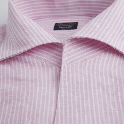 Shirt – Striped Linen Single Cuff, Button-Down Under, Open Collar