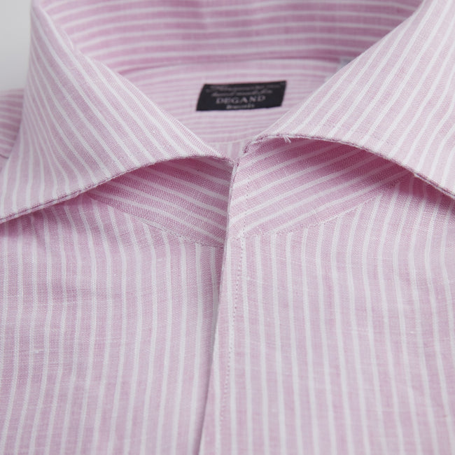 Shirt – Striped Linen Single Cuff, Button-Down Under, Open Collar
