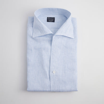 Shirt – Striped Linen Single Cuff, Button-Down Under, Open Collar