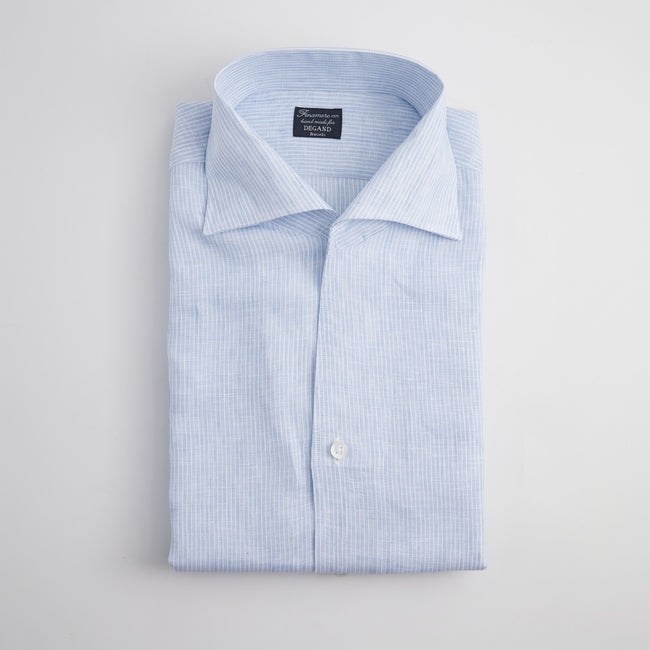 Shirt – Striped Linen Single Cuff, Button-Down Under, Open Collar