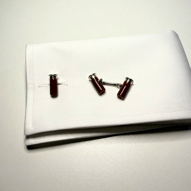 Cufflinks – Shotgun Cartridge Sterling Silver & Red Enamel