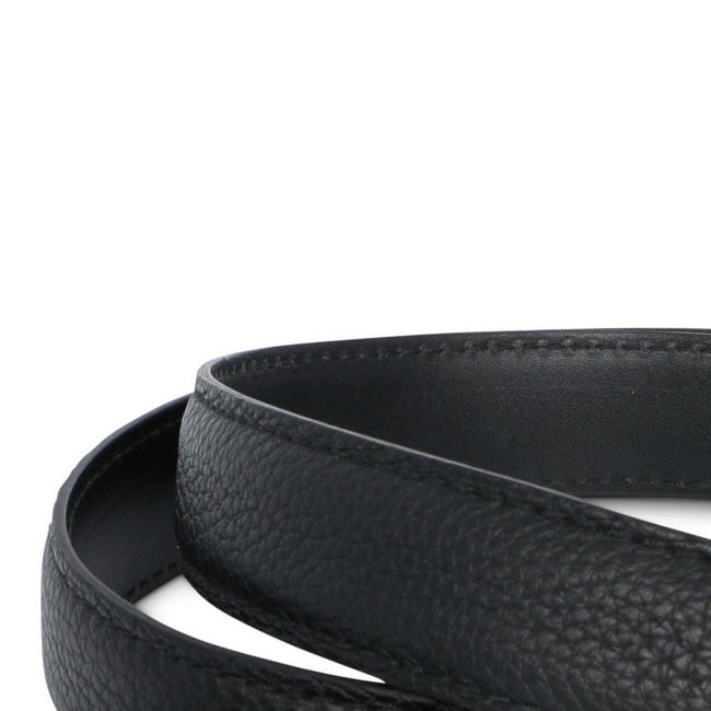 Belt - Grained Leather & Thin Silver Buckle