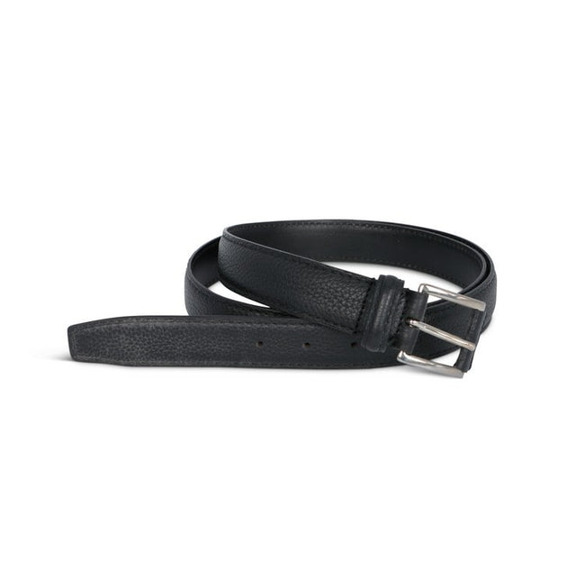 Belt - Grained Leather & Thin Silver Buckle