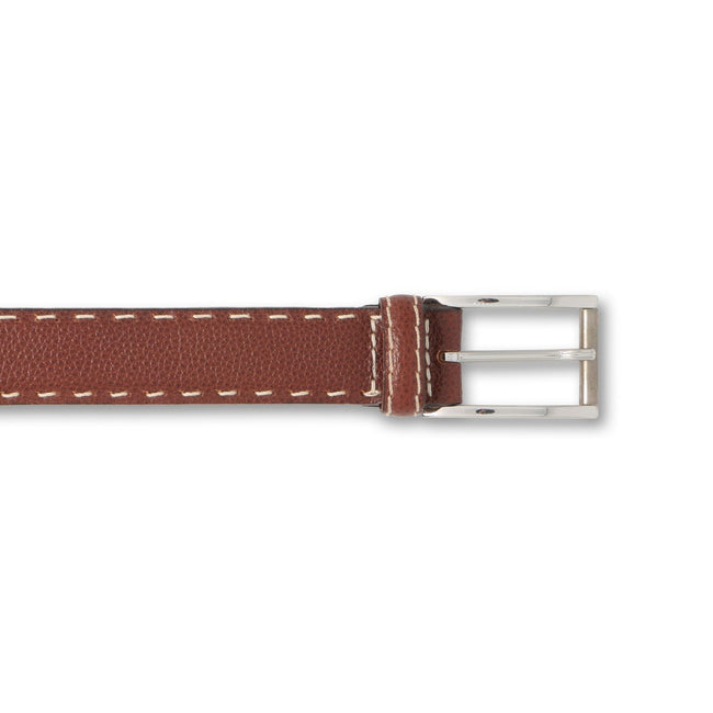 Belt - Grained Leather With Sewing Line & Silver Buckle