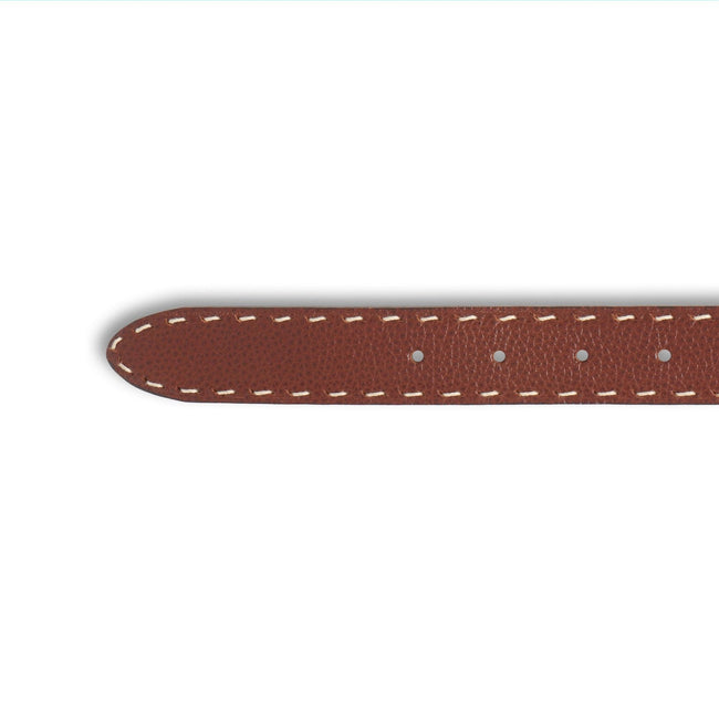 Belt - Grained Leather With Sewing Line & Silver Buckle