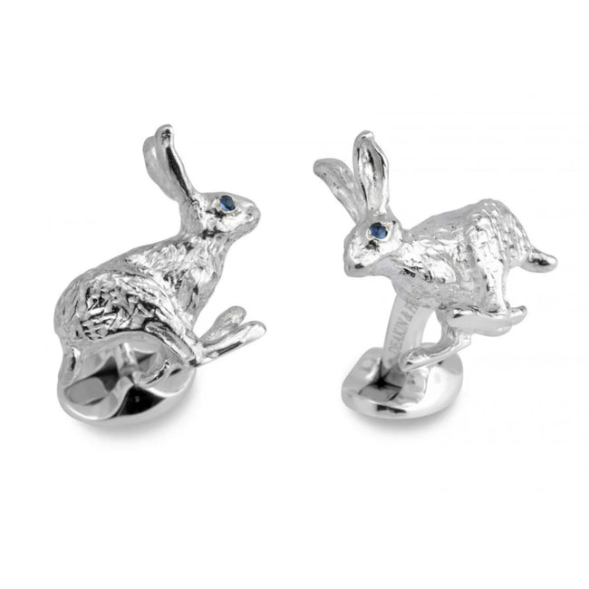 Cufflinks - Sterling Silver Hare With Sapphire Eyes