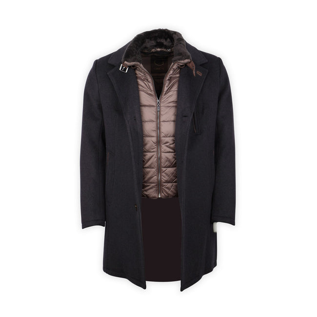 Double Coat - Wool, Polyester & Viscose, Detachable Bib + Fur Collar