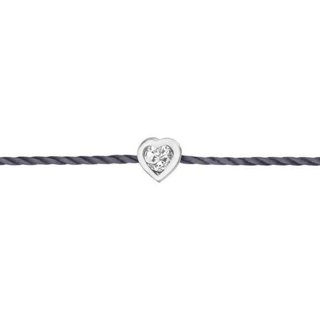 Bracelet Grey Thread Rhodium Silver & Heart Diamond - IDENTITY Collection