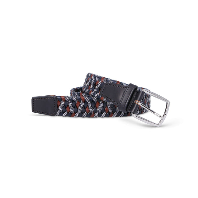 Elastic Belt-  Woven With Leather Details