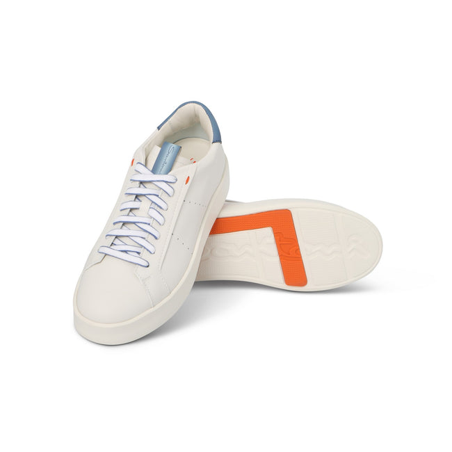 White And Grey-Blue Leather Sneakers