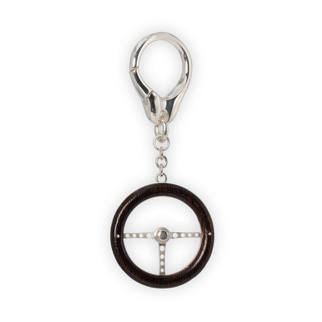 Key Chain - Steering Wheel Silver & Wood