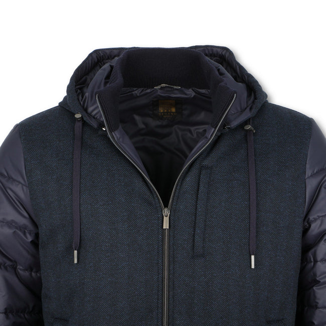 Bomber Jacket - Cotton, Wool & Polyester Stretch Removable Hood + Zipped