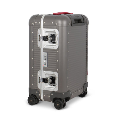 Suitcase - XS SPINNER 53 Aluminum Steel Grey With Red Leather Handles 