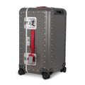 Suitcase - TRUNK ON WHEELS S Aluminum Steel Grey With Red Leather Handles 