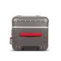 Suitcase - TRUNK ON WHEELS S Aluminum Steel Grey With Red Leather Handles 