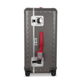 Suitcase - TRUNK ON WHEELS Aluminum Steel Grey With Red Leather Handles 