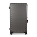 Suitcase - TRUNK ON WHEELS L Aluminum Steel Grey With Red Leather Handles 