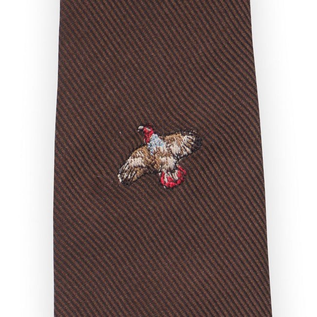 Tie - Fox And Hunting Pheasant Embroidery Wool & Silk 