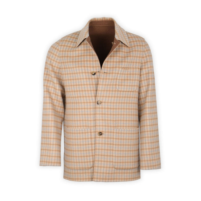 Jacket 3/4 - Checked Cashmere Double-Face Reversible Buttoned 