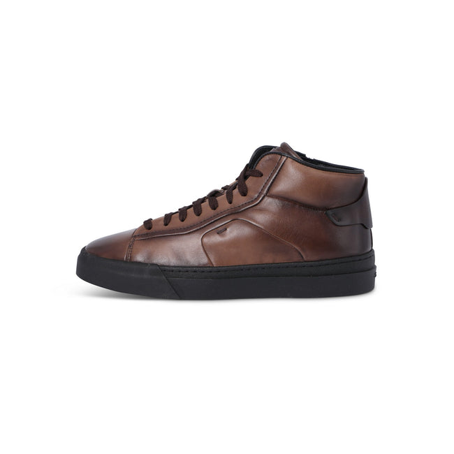 Sneakers - Patinated Leather & Rubber Soles Lace-Ups + Zipper